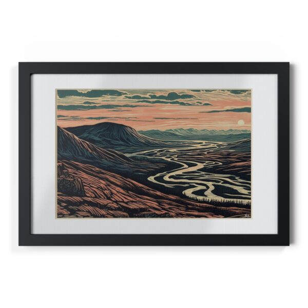 Rivers meet highlands at dawn - Framed Print